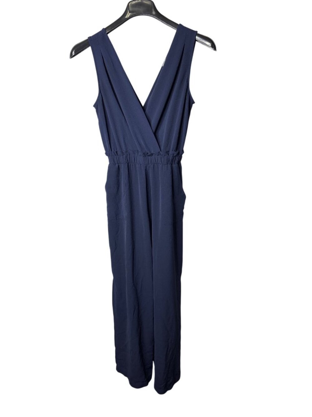 Monteau Womens Jumpsuit Size S Navy Blue Wide Leg Slits Elastic Waist Sleeveless